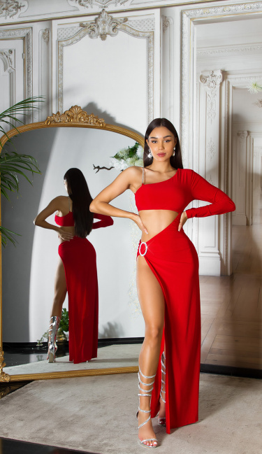 Gala Dress with XL Leg Slit Red